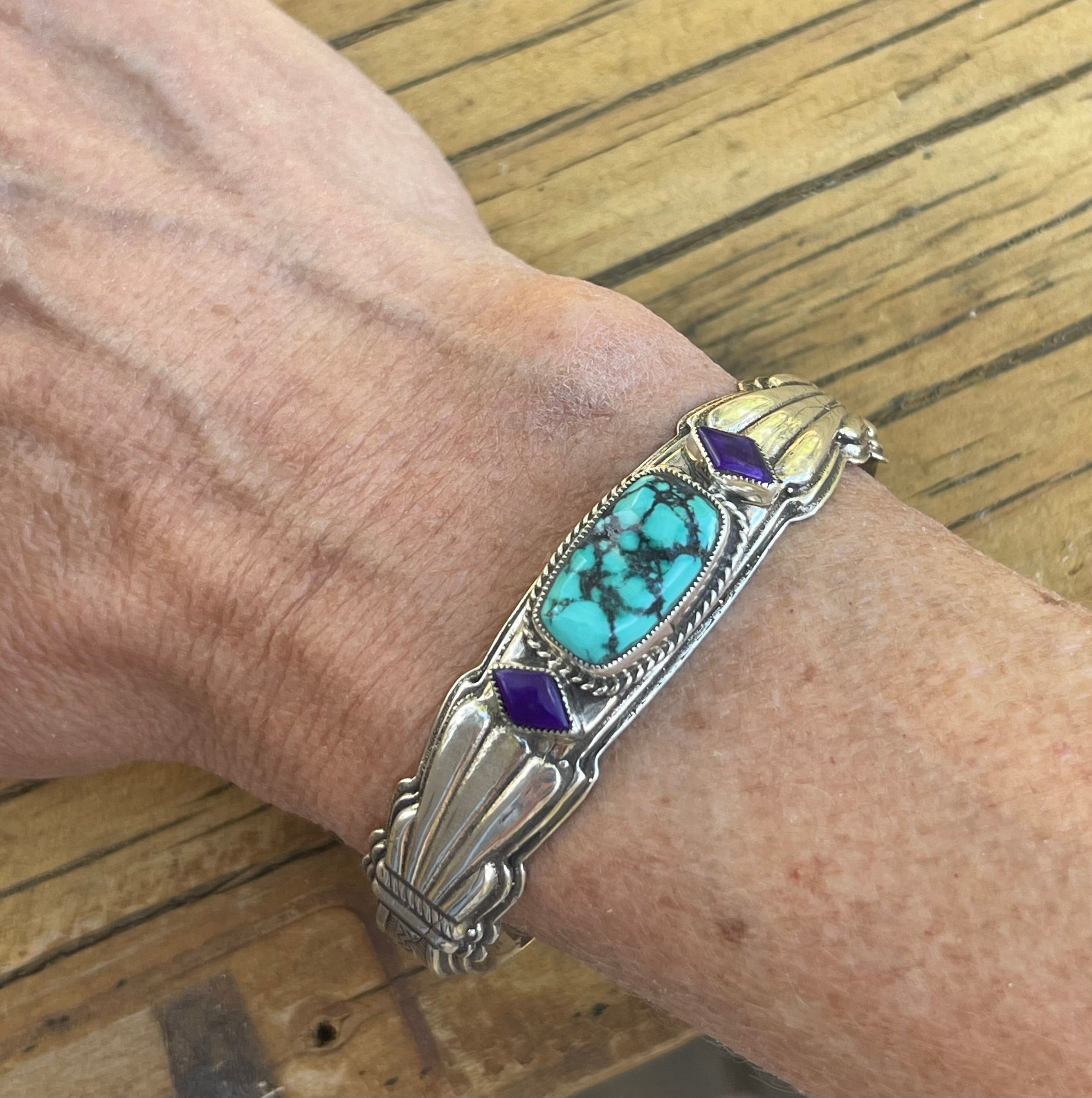 Sterling Silver Kingman Turquoise and Sugilite Cuff Bracelet