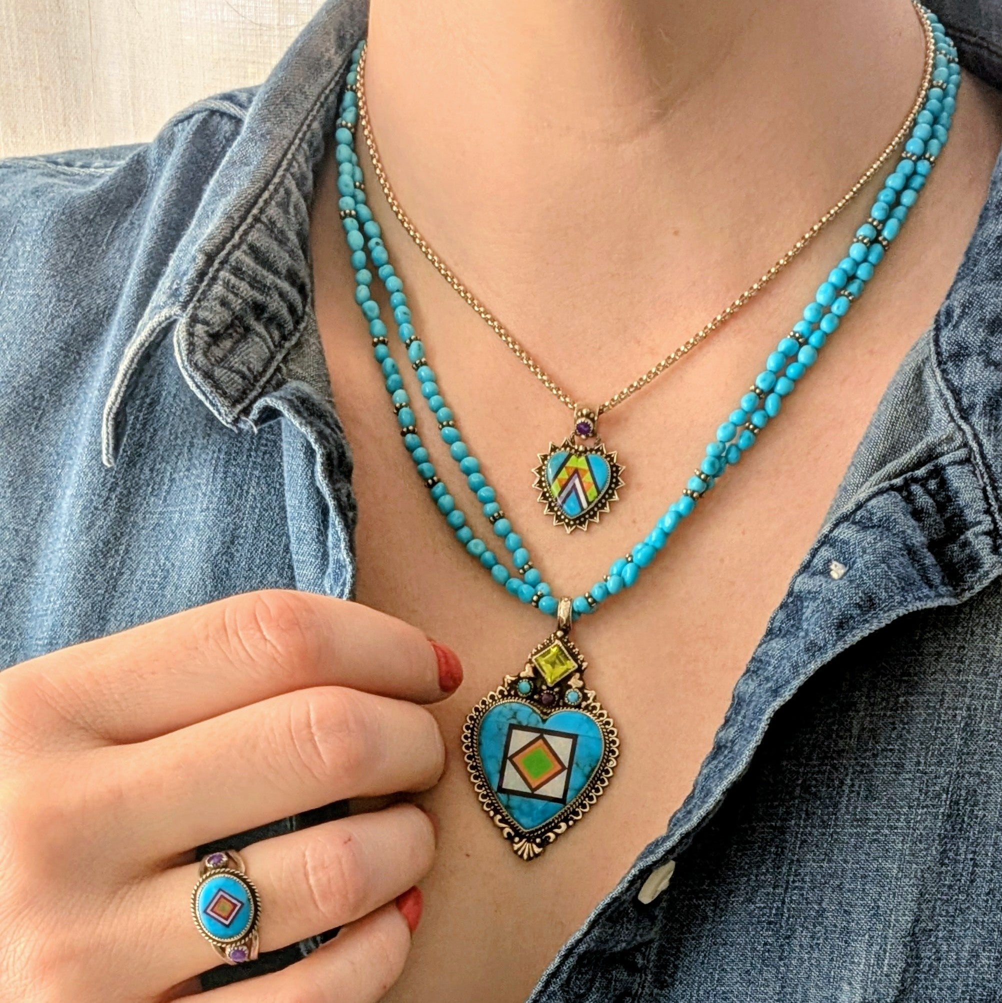 Sterling Silver Turquoise Oval Inlay with Sugilite Ring