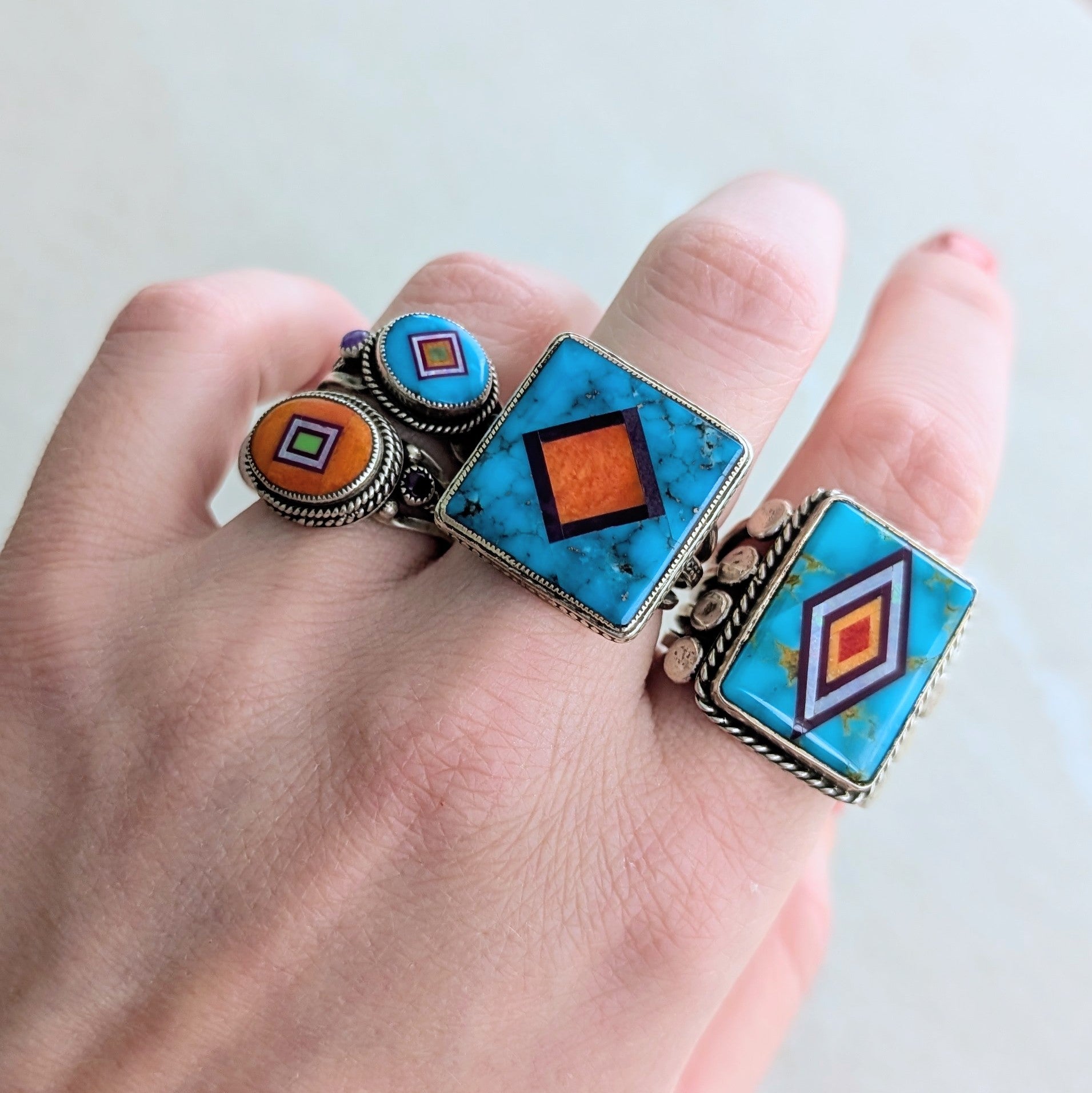 Turquoise Inlay Rings Sterling Silver Large Square Turquoise Inlay Ring – Aldrich Art Jewelry