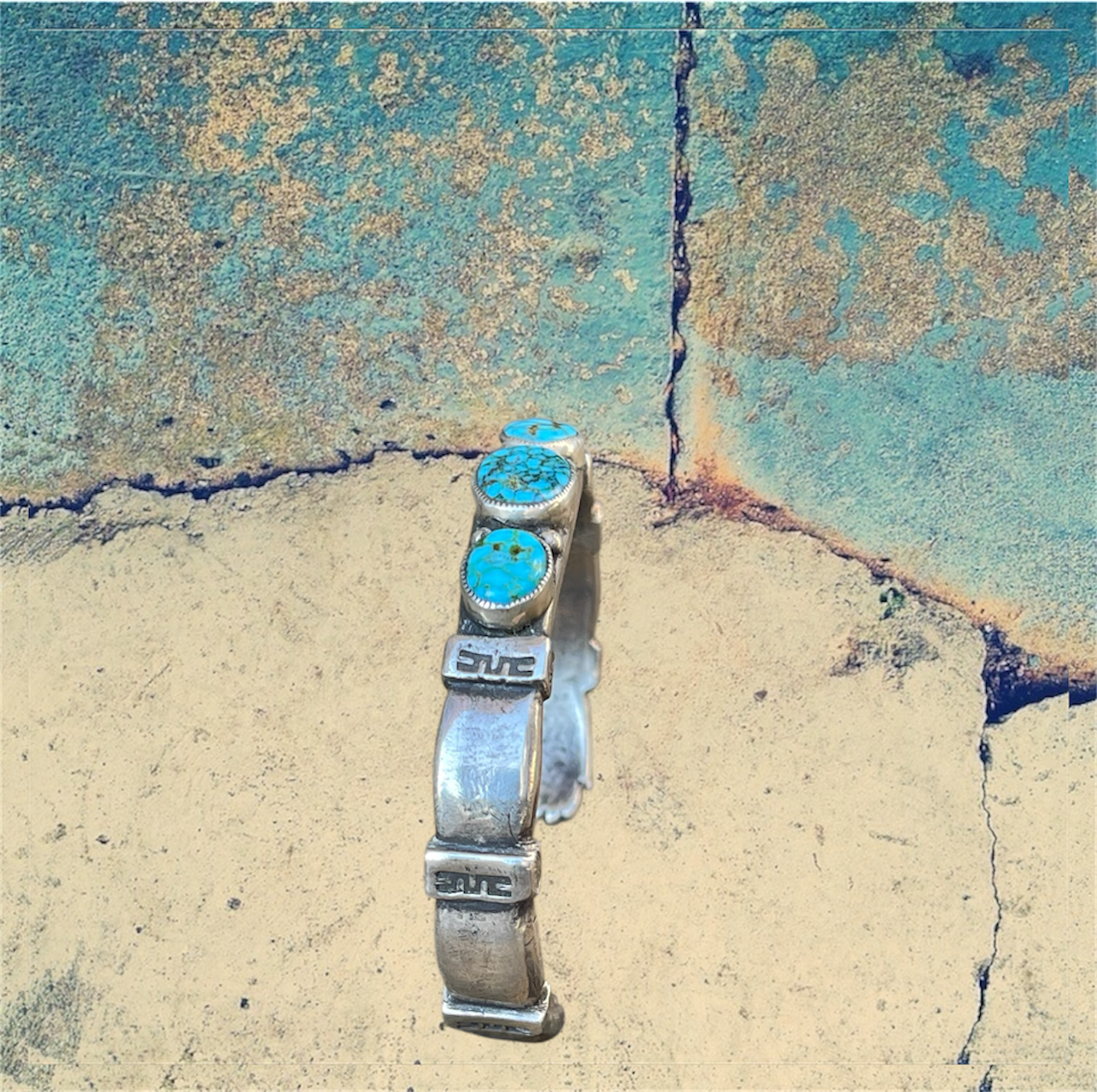 Sterling Silver Cuff Bracelet With Kingman Turquoise Stones