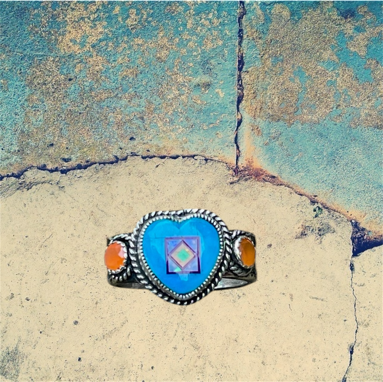 Sterling Silver Sleeping Beauty Turquoise Inlay Heart Ring