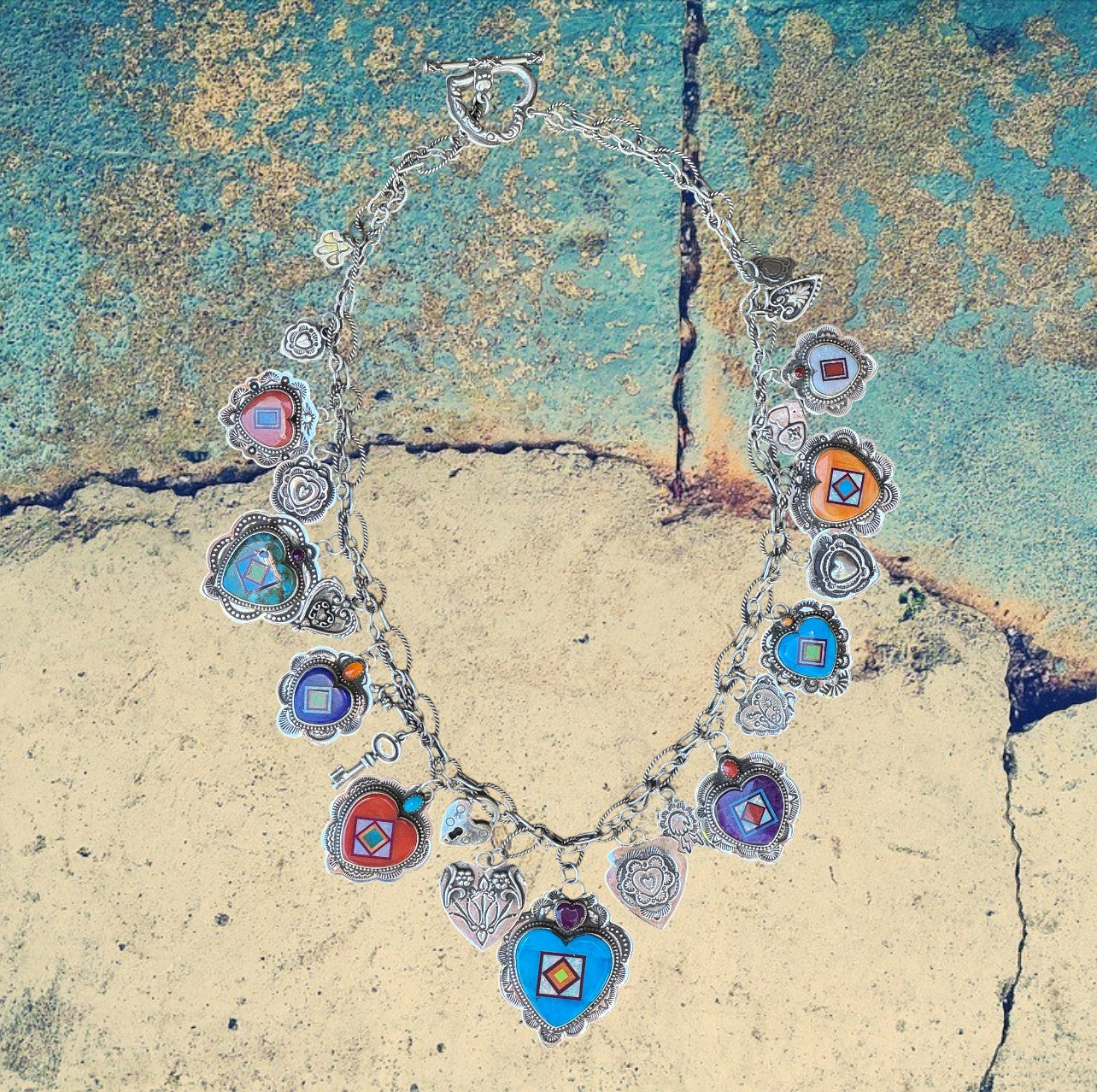 Sterling Silver Inlay Charm Necklace