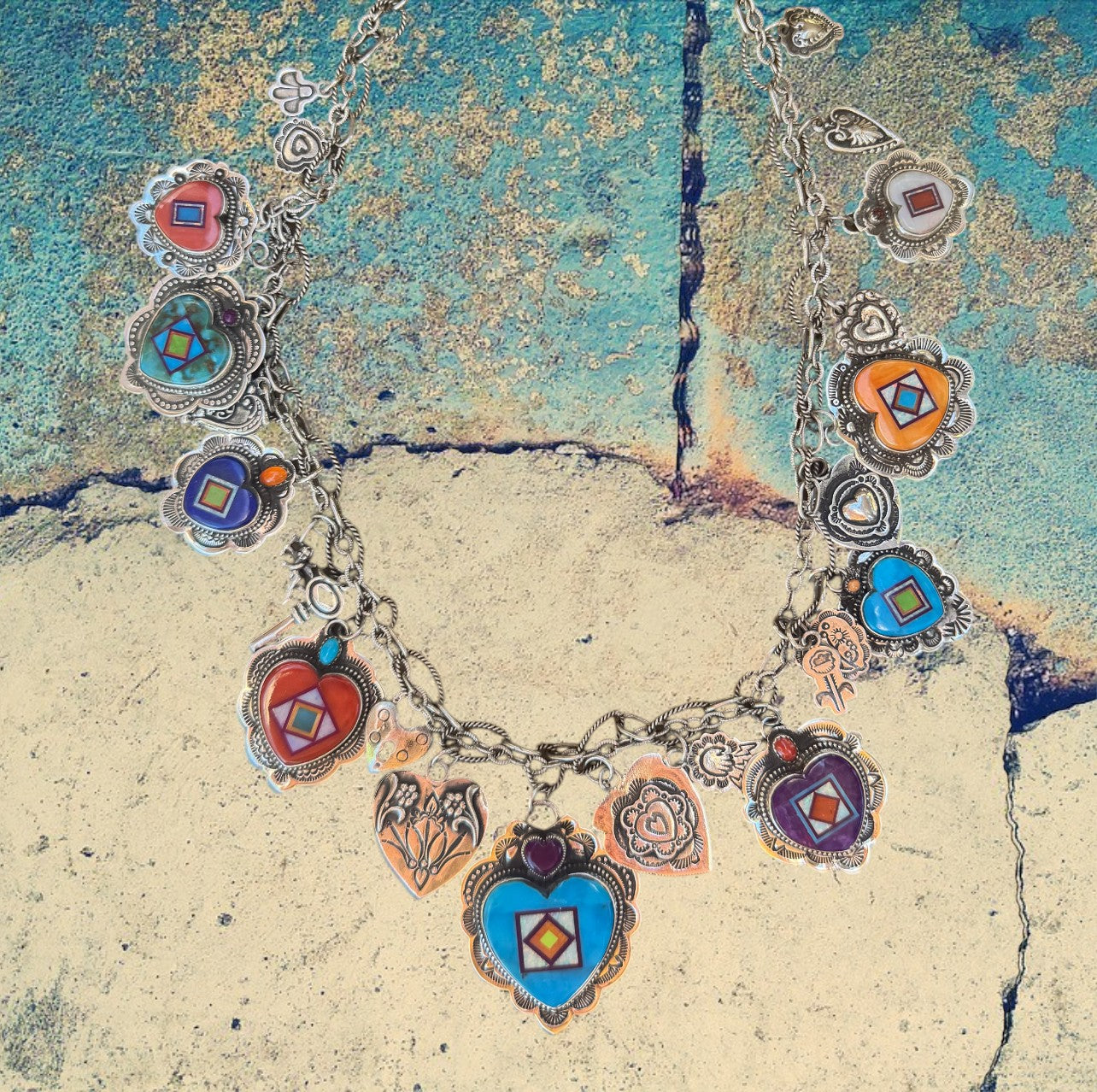 Sterling Silver Inlay Charm Necklace