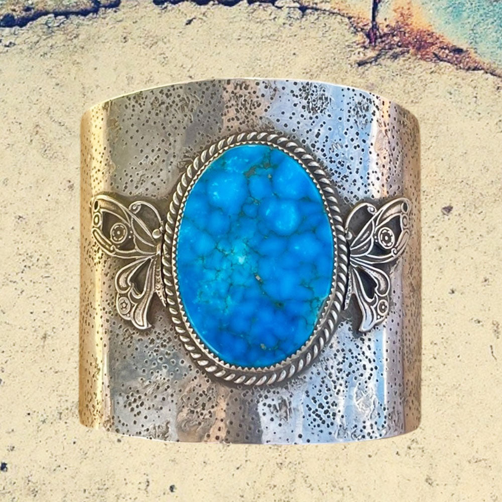 Sterling Silver Large Kingman Turquoise Cuff Bracelet