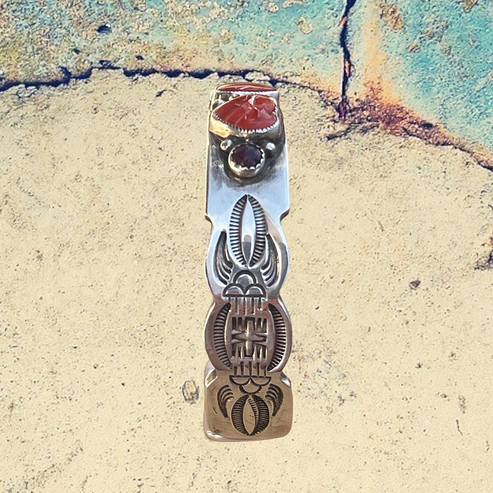 Sterling Silver Red Spiney Oyster Shell Heart Row Bracelet