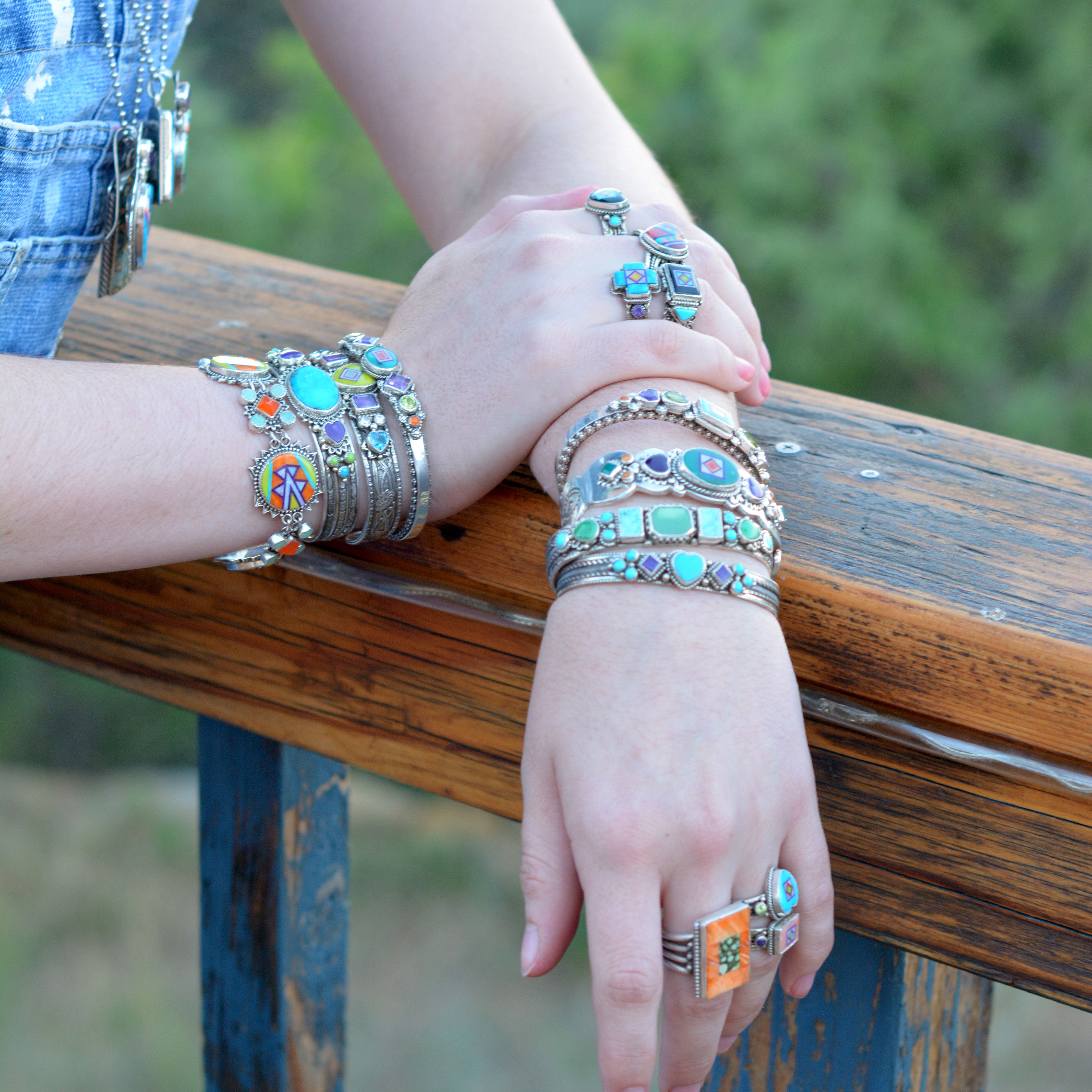 Sterling Silver Turquoise Heart and Sugilite Cuff Bracelet