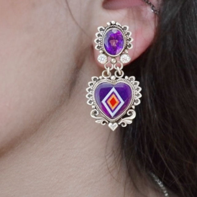 Sterling Silver Sugilite Inlay with Amethyst and White Sapphire Earrings