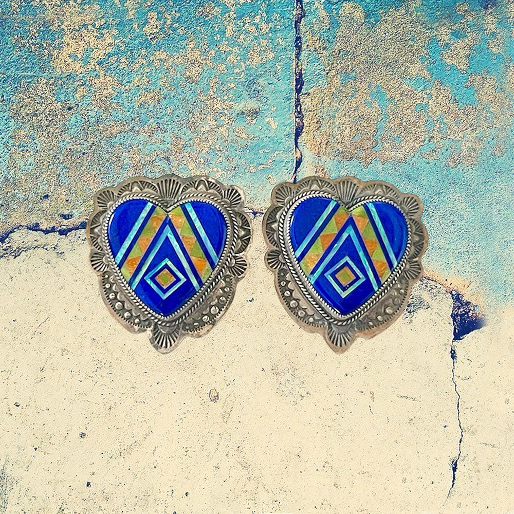 Sterling Silver Lapis Lazuli Heart Inlay Earrings