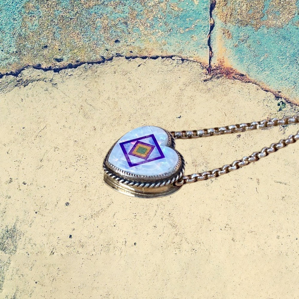Sterling Silver Opal Heart Inlay Pendant