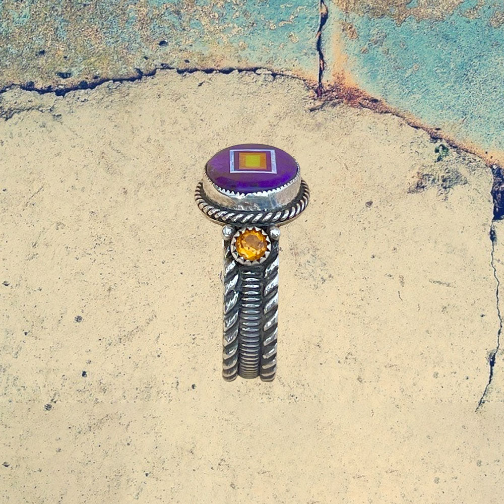 Sterling Silver Sugilite Oval Inlay with Carnelian Ring