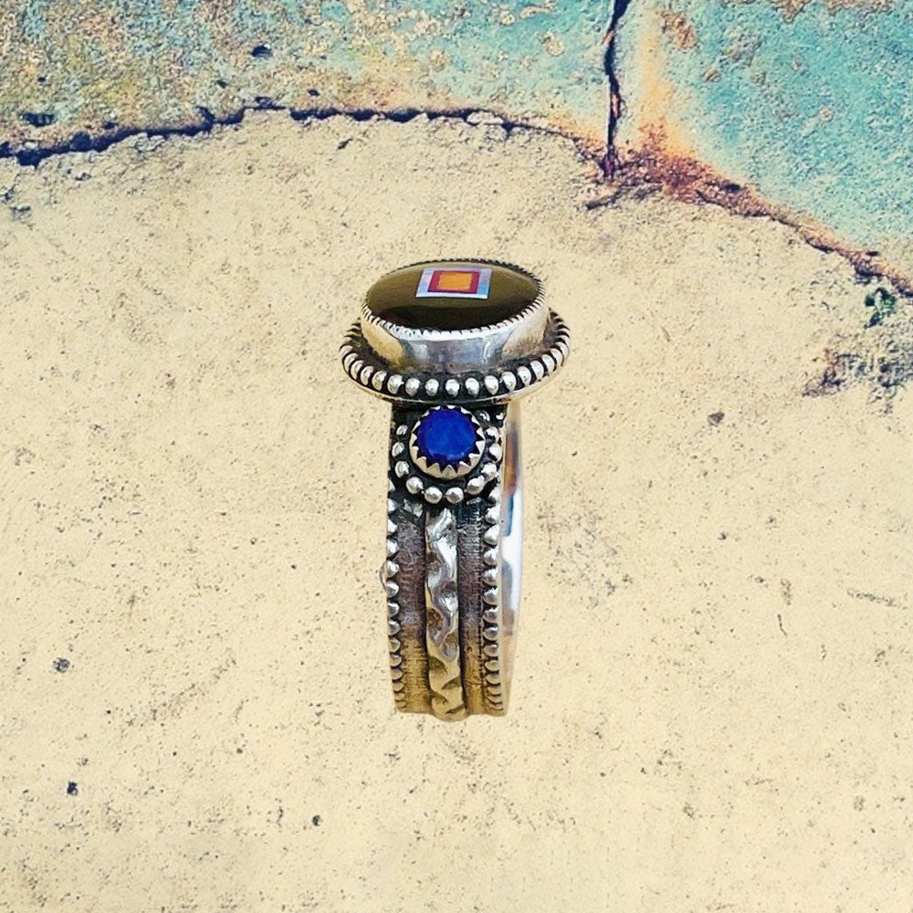 Sterling Silver Jet Oval Inlay with Sugilite Ring