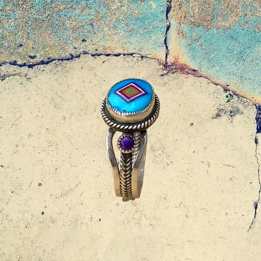 Sterling Silver Turquoise Oval Inlay with Sugilite Ring