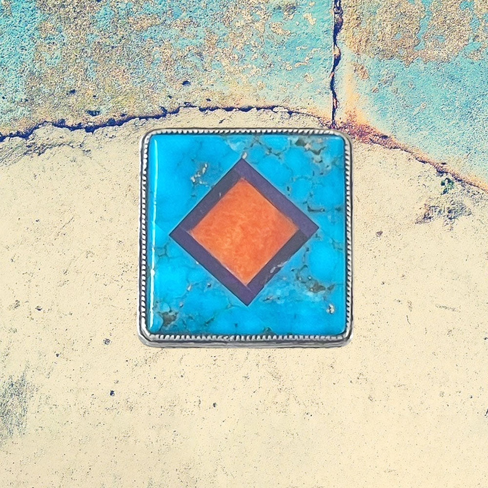 Sterling Silver Large Square Turquoise Inlay Ring