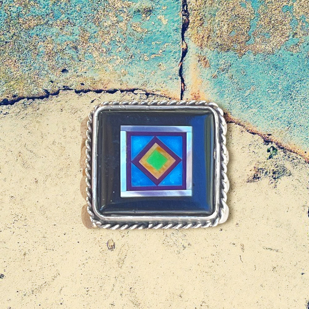 Sterling Silver Men's Square Jet Inlay Ring