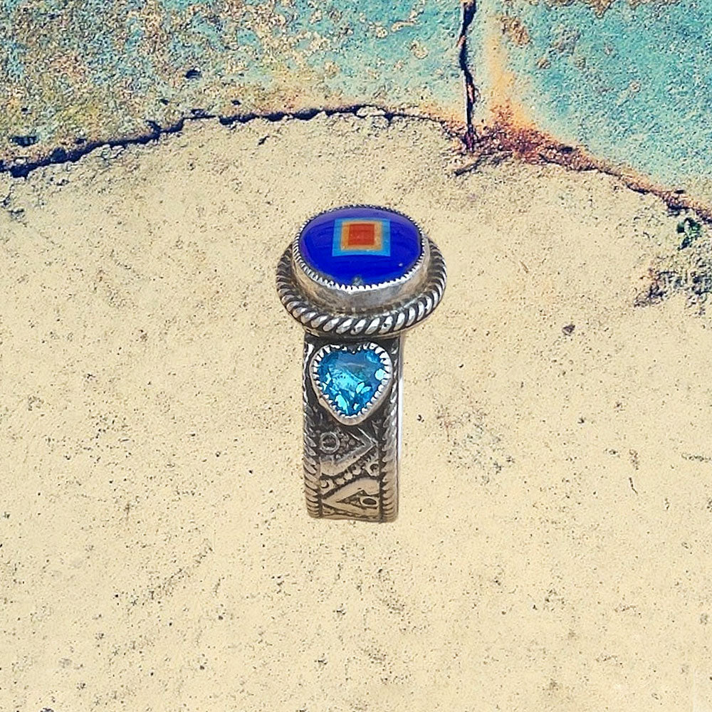 Sterling Silver Lapis Lazuli Oval Inlay with Blue Topaz Ring