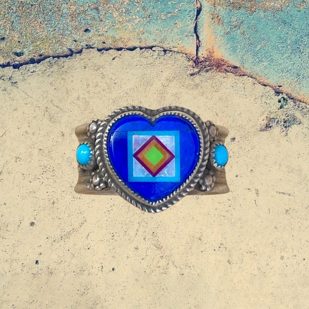 Sterling Silver Lapis Lazuli Heart Inlay with Turquoise Ring