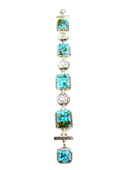 Rectangle-Polychrome-Turquoise-Mosaic-Stamped-Link-Bracelet