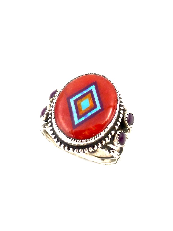 Red Coral Oval Coronet Sabre Wing Ring (AASR-00375)